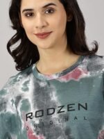 Oversized | Loose Fit | Half Sleeves 100% Cotton Round Neck Tie-Dye Printed T-Shirt for Womens/Girls - Image 4