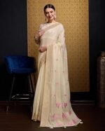 Linen Silk Saree | Saree for Women With Unstitched Blouse | Saree with Blouse Piece | Soft and Skin Friendly - Image 4