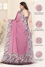 Fancy Chiffon Leaf Border Printed Solid Saree with Blouse Piece - Image 4