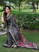 Plain Weave Chiffon Ethnic Motif Printed Saree with Blouse Piece - Image 4