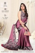Fancy Chiffon Leaf Border Printed Solid Saree with Blouse Piece - Image 3