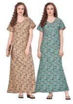 Cotton Nighty for Women | Multi color Printed Night Gown for Women with Pocket | Maxi Nighty, Comfortable Sleepwear for Daily Use ( pack of 2)