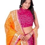Traditional Ethnic Kota Doria Bandhani Lehenga Choli Set for Wedding and Ethnic FestivalEmbroidered Gota Patti Border Readymade Lehenga Chunni Set with Running Blouse