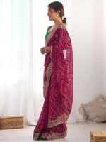 Women's Georgette Bandhani Printed Embroidered gota lace Saree with Unstitched Blouse Piece - Image 3