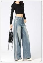 Women's Stylish Light-Colored High-Waisted Wide-Leg Jeans | Fashionable Three-Bar Design - Image 2