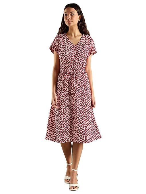 b1-1-1-1.jpg Polyester V-Neck A-Line Dress - Image 1