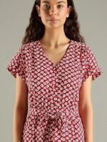 Polyester V-Neck A-Line Dress - Image 4