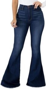 Bell Bottom Jeans for Women Ripped High Waisted Classic Flared Denim Pants, Blue2402, Small
