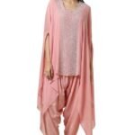 Womens Blush Pink Georgette Embellished Kaftan Suit With Cutdana