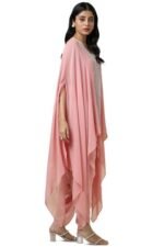 Womens Blush Pink Georgette Embellished Kaftan Suit With Cutdana - Image 2