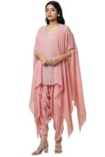 Womens Blush Pink Georgette Embellished Kaftan Suit With Cutdana - Image 3