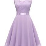 Women's Short Floral Lace Bridesmaid Dress A-line Swing Party DressBLP7005Lavender2XL