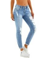 Women's Ripped Skinny Jeans Stretch Boyfriend Trendy Jean Women Straight Distressed Jeans - Image 2
