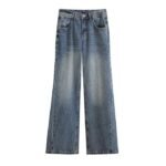 Women’s Blue Jeans | High Waist Straight-Leg Denim Pants | Retro Straight Jeans with Button Closure