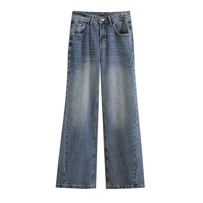 cc1-2.jpg Women’s Blue Jeans | High Waist Straight-Leg Denim Pants | Retro Straight Jeans with Button Closure - Image 1