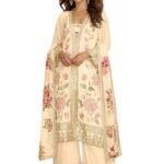 Women's Designer Chinon Silk Sharara Suit Set, Embroidery Kurti with Sharara and Dupatta 18141 (ST06)