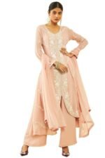 Womens Georgette Floral and Paisley Pattern Beadwork Suit Set