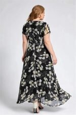 Women's Navy Blue Georgette Digital Floral Printed Floral Printing Short Sleeve A-Line Maxi Gown Dress for Women (Gown Dress 248) - Image 3