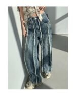 Women's Raw Edge Wide Leg Jeans | Distressed Wash | Straight Fit - Image 2