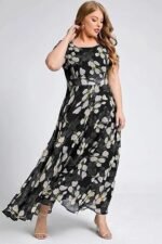 Women's Navy Blue Georgette Digital Floral Printed Floral Printing Short Sleeve A-Line Maxi Gown Dress for Women (Gown Dress 248) - Image 2