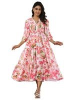 Women?s Floral High-Low Maxi Dress | V-Neck A-Line Fit | 3/4 Sleeve Summer Outfit for Vacation, Brunch, Festive & Beach Wear