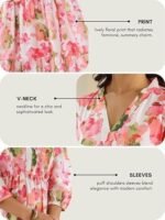 Women?s Floral High-Low Maxi Dress | V-Neck A-Line Fit | 3/4 Sleeve Summer Outfit for Vacation, Brunch, Festive & Beach Wear - Image 2