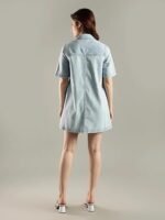 Cotton Spread Collar Denim Dress - Image 2