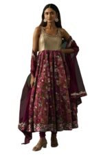 Women's Floral Embellished Anarkali Kurta with Churidar and Dupatta Set