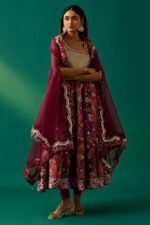 Women's Floral Embellished Anarkali Kurta with Churidar and Dupatta Set - Image 3