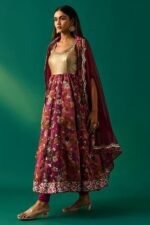 Women's Floral Embellished Anarkali Kurta with Churidar and Dupatta Set - Image 2