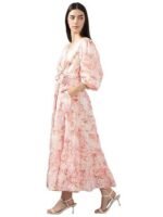 Floral Print Bishop Sleeve Layered Fit & Flare Maxi Dress - Image 3