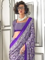 Women's Multicolor Crepe Ajrak Printed Saree With Unstitched Blouse Piece (KAJRKH386001_RJ_Parent) - Image 2