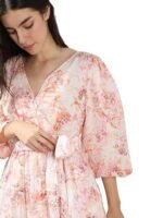 Floral Print Bishop Sleeve Layered Fit & Flare Maxi Dress - Image 2