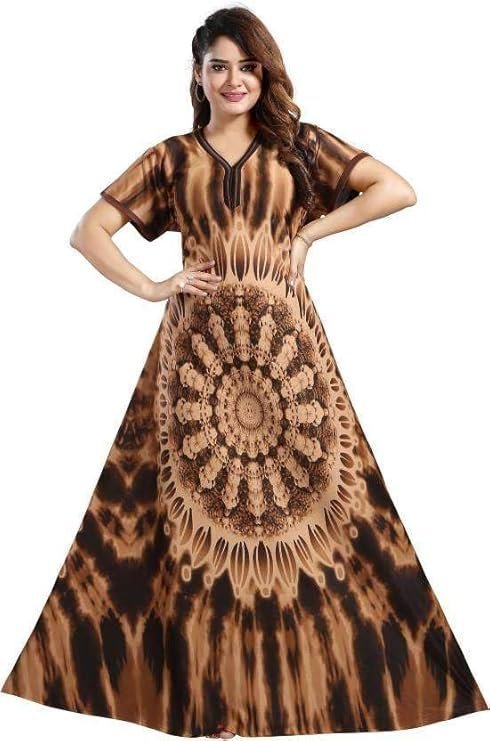 j1-5-1.jpg Women?s Satin Night Dress | Floral Printed Satin Fabric Long Nighty | Soft Sleepwear for Women (Round Design Nighty) - Image 1