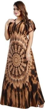 Women?s Satin Night Dress | Floral Printed Satin Fabric Long Nighty | Soft Sleepwear for Women (Round Design Nighty) - Image 3