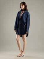 Cotton Classic Collar Denim Dress - Image 2