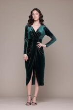 Green Avery Velvet Wrap Dress - Image 4