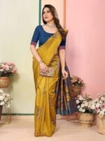 Women's Kanjivaram Banarasi Soft Silk Saree With Unstitched Blouse Piece (Silk Box Flower) - Image 4