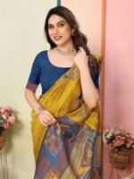 Women's Kanjivaram Banarasi Soft Silk Saree With Unstitched Blouse Piece (Silk Box Flower) - Image 5