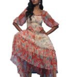 Ecru Floral Print Long Dress