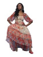 Ecru Floral Print Long Dress