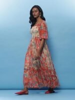 Ecru Floral Print Long Dress - Image 4