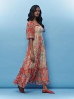 Ecru Floral Print Long Dress - Image 2