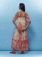 Ecru Floral Print Long Dress - Image 3