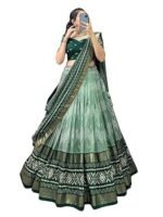 Women's Tussar Silk Lehenga Choli Patola Print with Foil Work With Blouse Solid