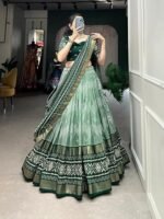 Women's Tussar Silk Lehenga Choli Patola Print with Foil Work With Blouse Solid - Image 4