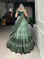 Women's Tussar Silk Lehenga Choli Patola Print with Foil Work With Blouse Solid - Image 2