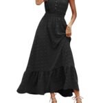 Women's Boho Dress Short Sleeve V Neck Swiss Dot Ruffle Tiered Maxi Dress Smocked Cocktail Dress