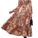 Women's Printed Boho Maxi Dress | Long Flared Style with Full or Puff Sleeves | Ethnic Pattern Gown for Festive, Holiday & Everyday Wear