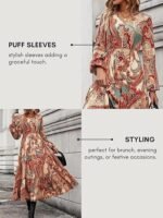 Women's Printed Boho Maxi Dress | Long Flared Style with Full or Puff Sleeves | Ethnic Pattern Gown for Festive, Holiday & Everyday Wear - Image 2
